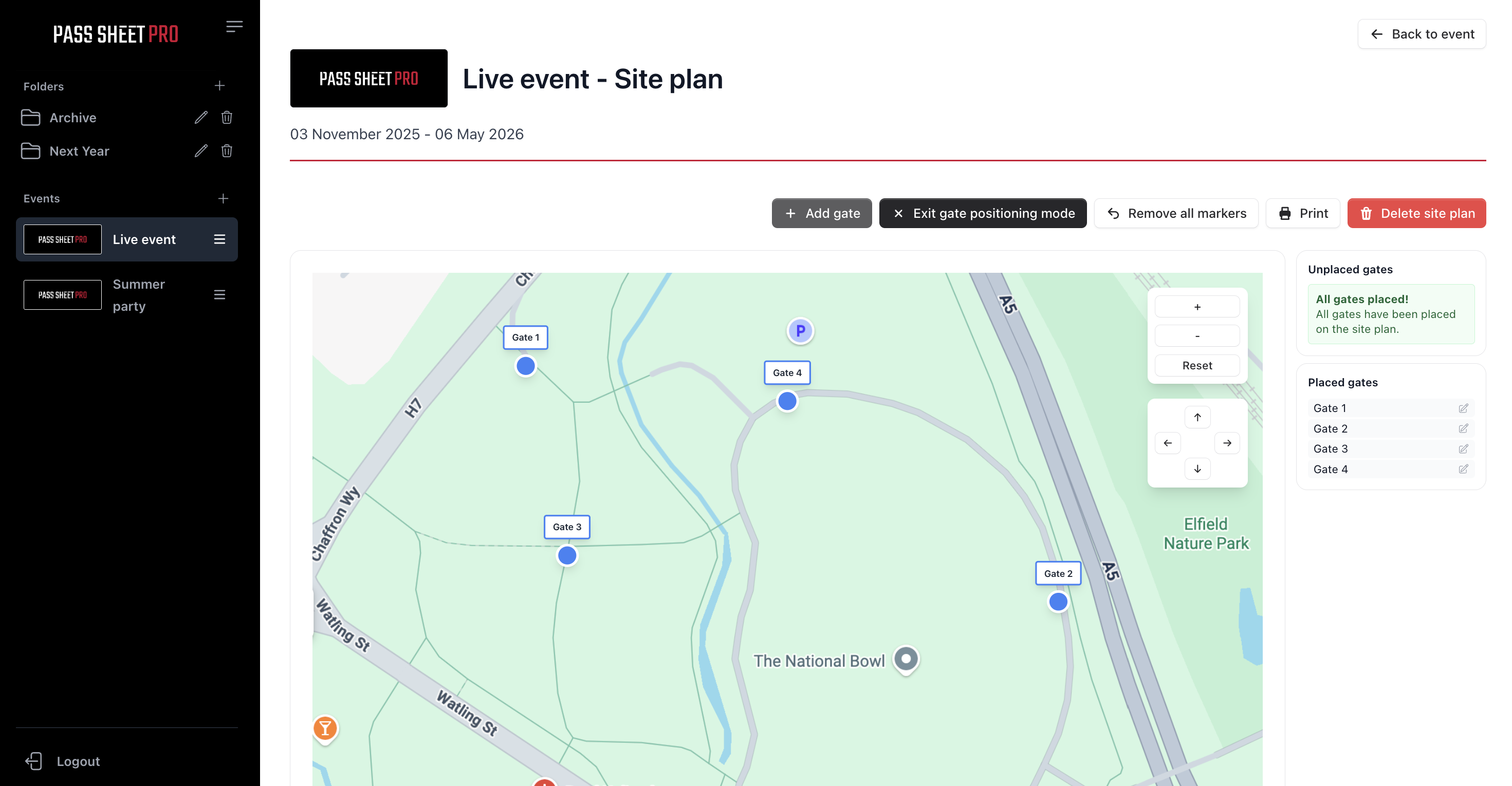 Site plan upload and gate placement